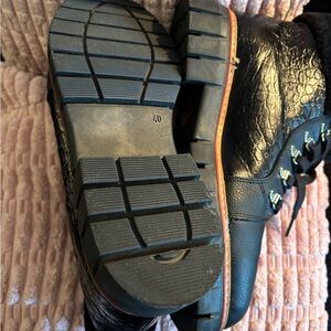 Black Textured Lace-Up Boots